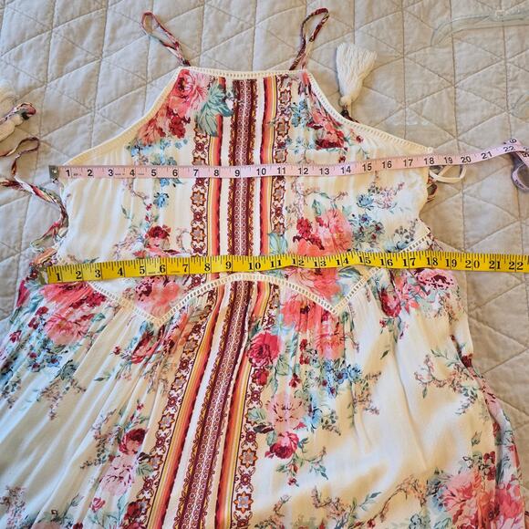 Xhilaration Tiered Maxi Dress Women's S Pink Red Floral Crochet Boho Chic Summer - Picture 8 of 11